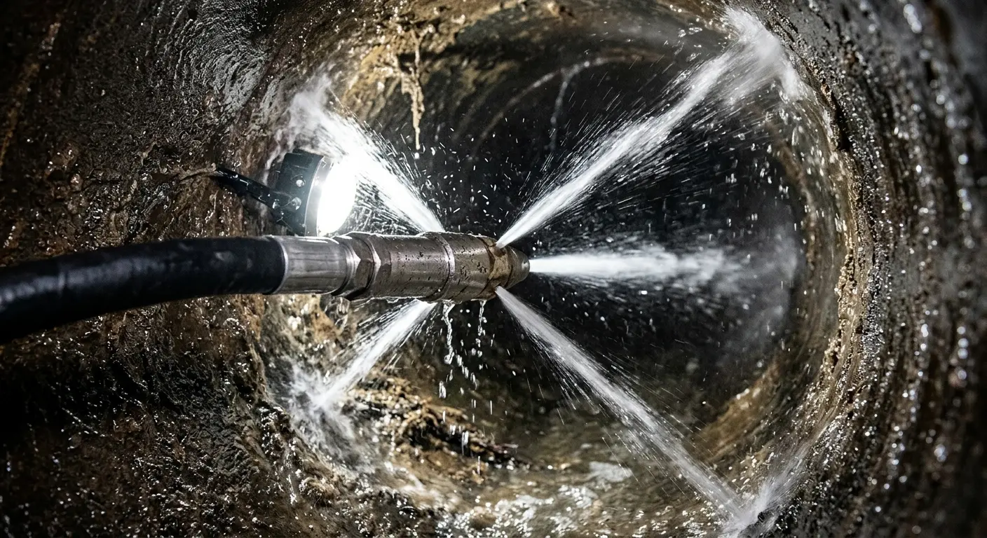 High-pressure hydro jetting nozzle cleaning sewer pipe for Sewer Cleanout in Pompey